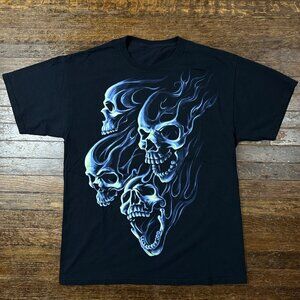 Flaming Blue Skulls Tshirt